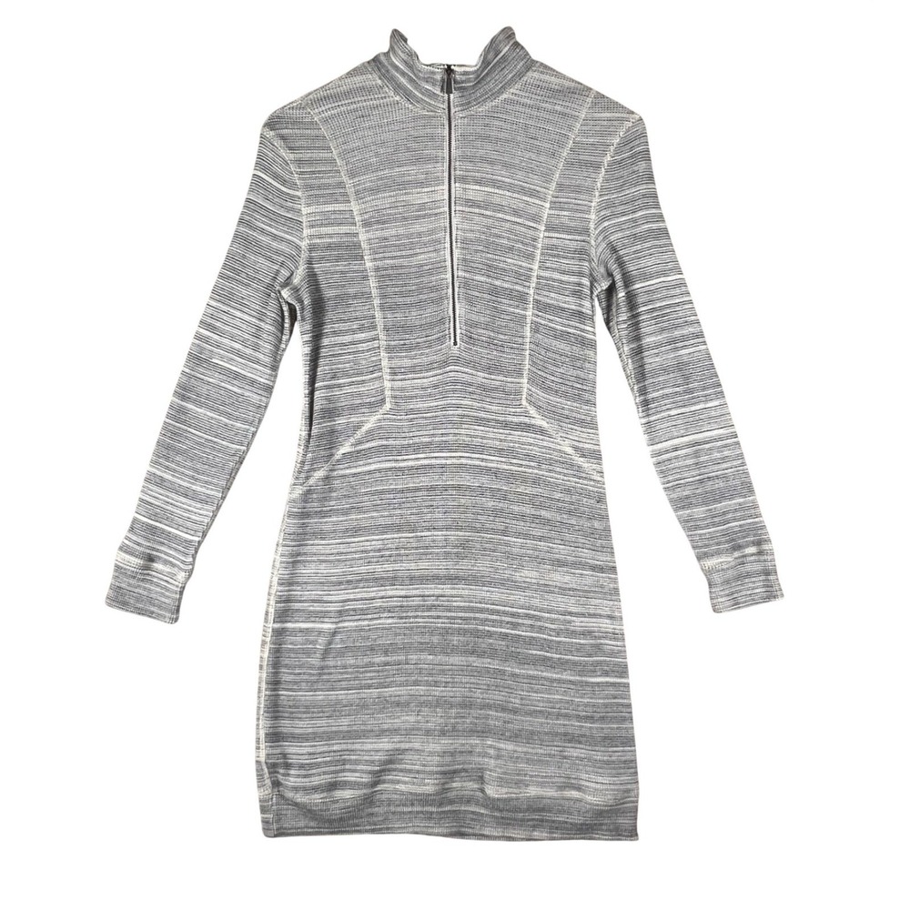 Tommy Bahama Womens Grey Space Dye Waffle Knit Quarter Zip Sweater Dress Medium